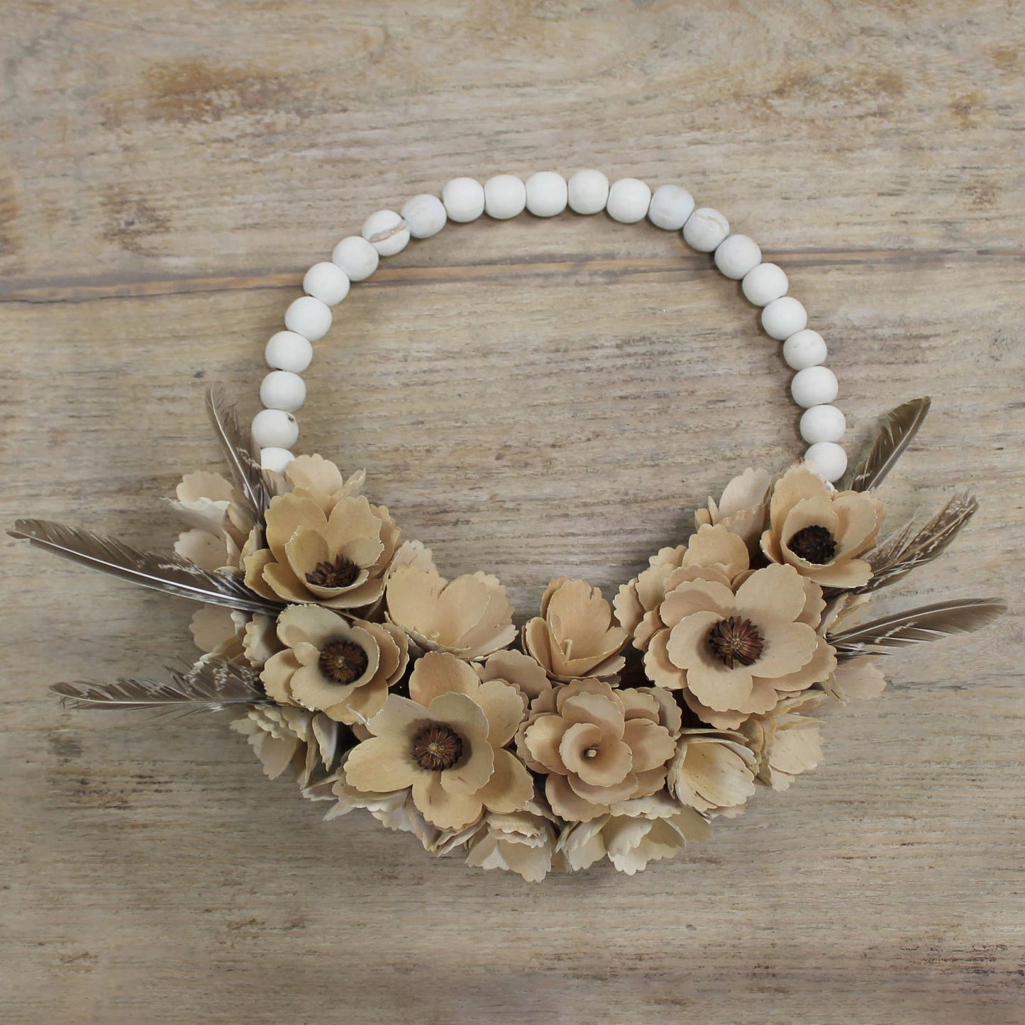 Wood Shaving Wreath with Feathers