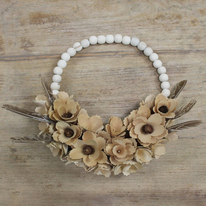 Wood Shaving Wreath with Feathers