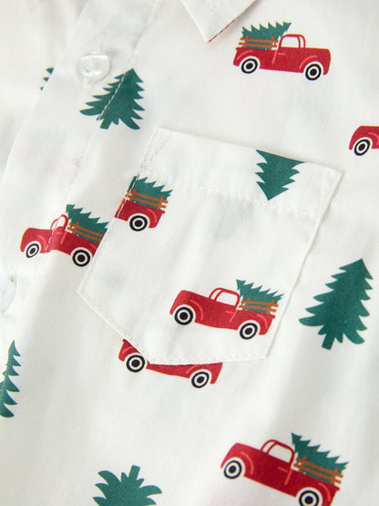 Christmas Baby Boys Christmas Tree Truck Print Long Sleeve Shirt Romper