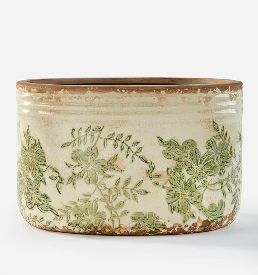 Stoneware Oval Botanical Planter