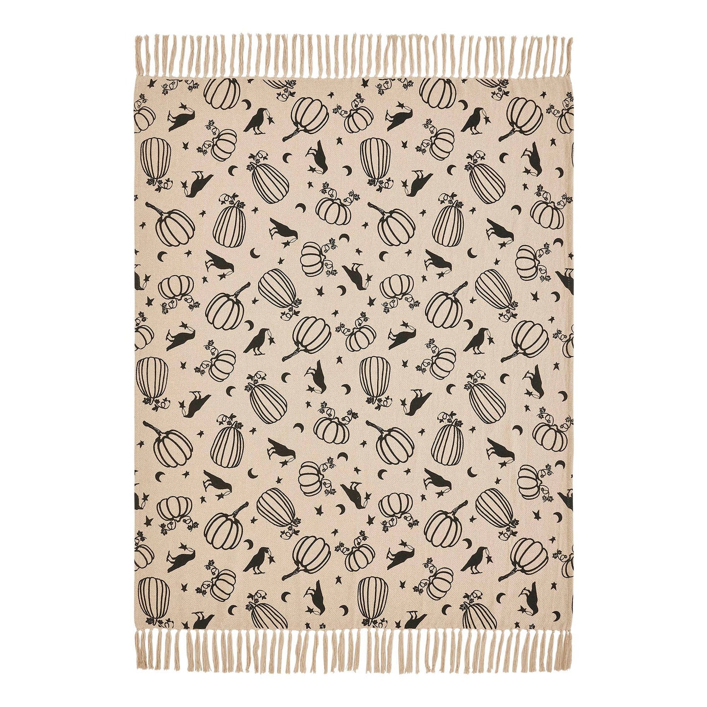 Raven Harvest Farmhouse Black Tan Plaid Woven Cotton Throw Blanket 50x60