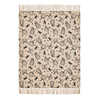 Raven Harvest Farmhouse Black Tan Plaid Woven Cotton Throw Blanket 50x60