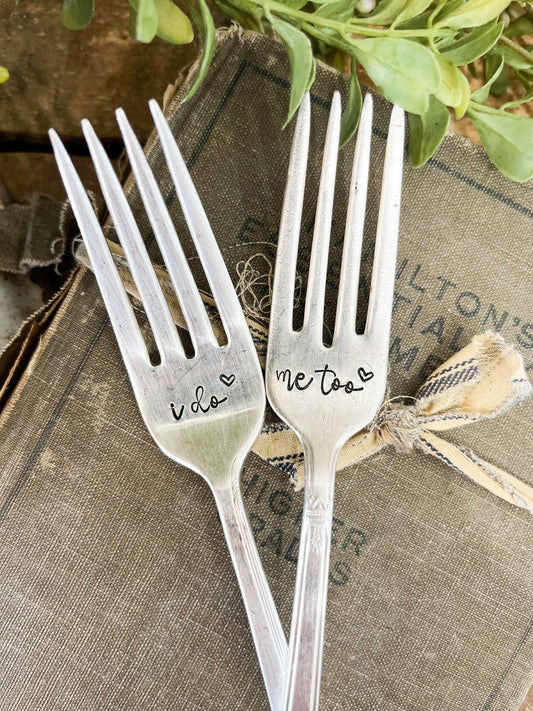 I Do & Me Too Vintage Stamped Wedding Forks Set