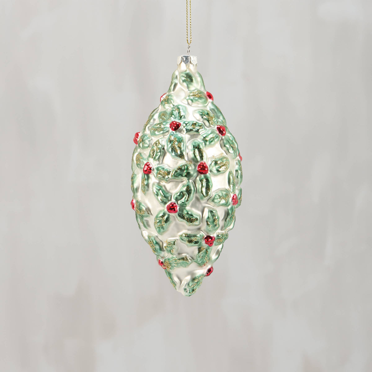 Holly Finial Glass Xmas Orn