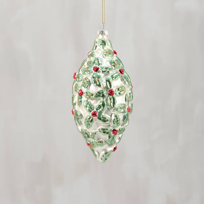 Holly Finial Glass Xmas Orn