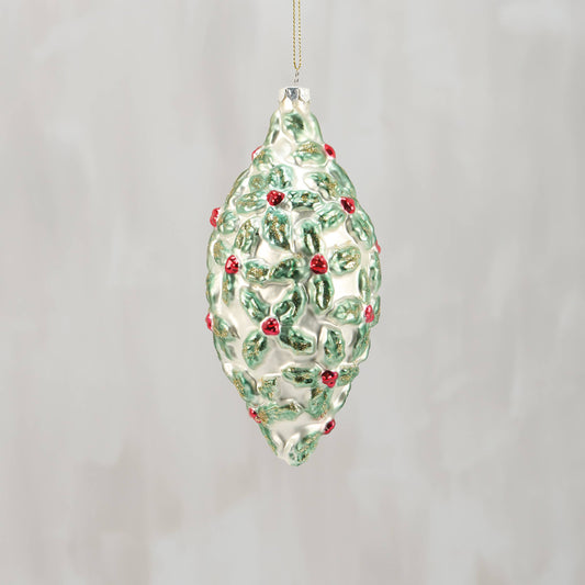 Holly Finial Glass Xmas Orn