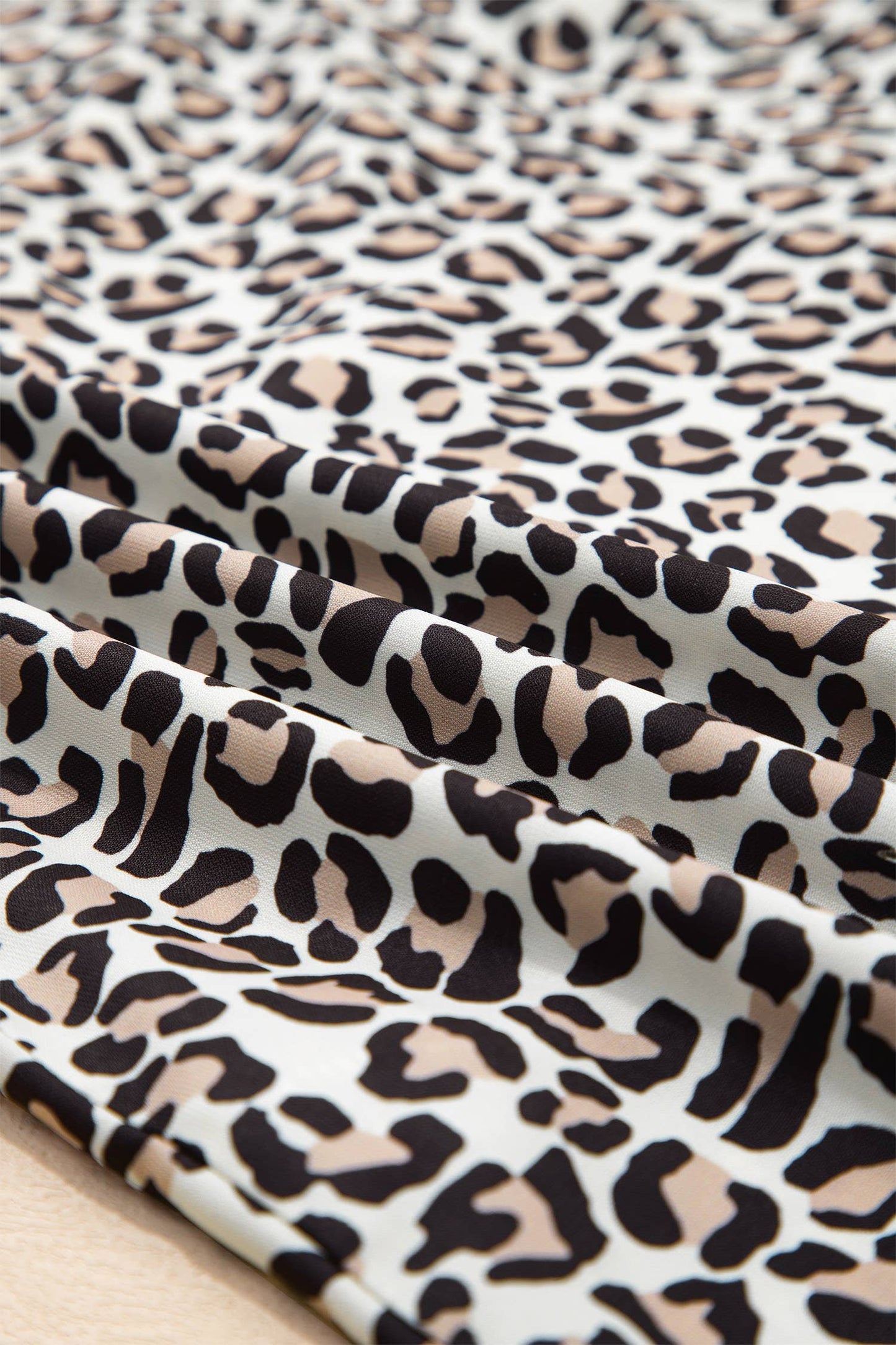 Plus Size Leopard Print Ruffled Trim V Neck Blouse