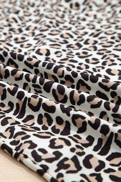 Plus Size Leopard Print Ruffled Trim V Neck Blouse