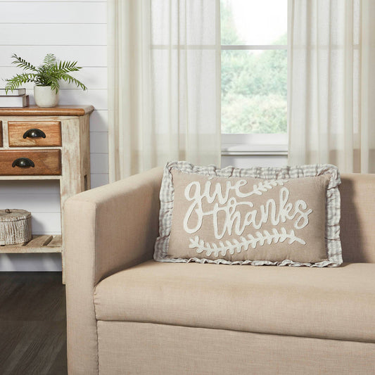 Grace Give Thanks Fall Thanksgiving Harvest Farmhouse Decorative Throw Pillow, 14x22 Inch Embroidered Cotton Accent
