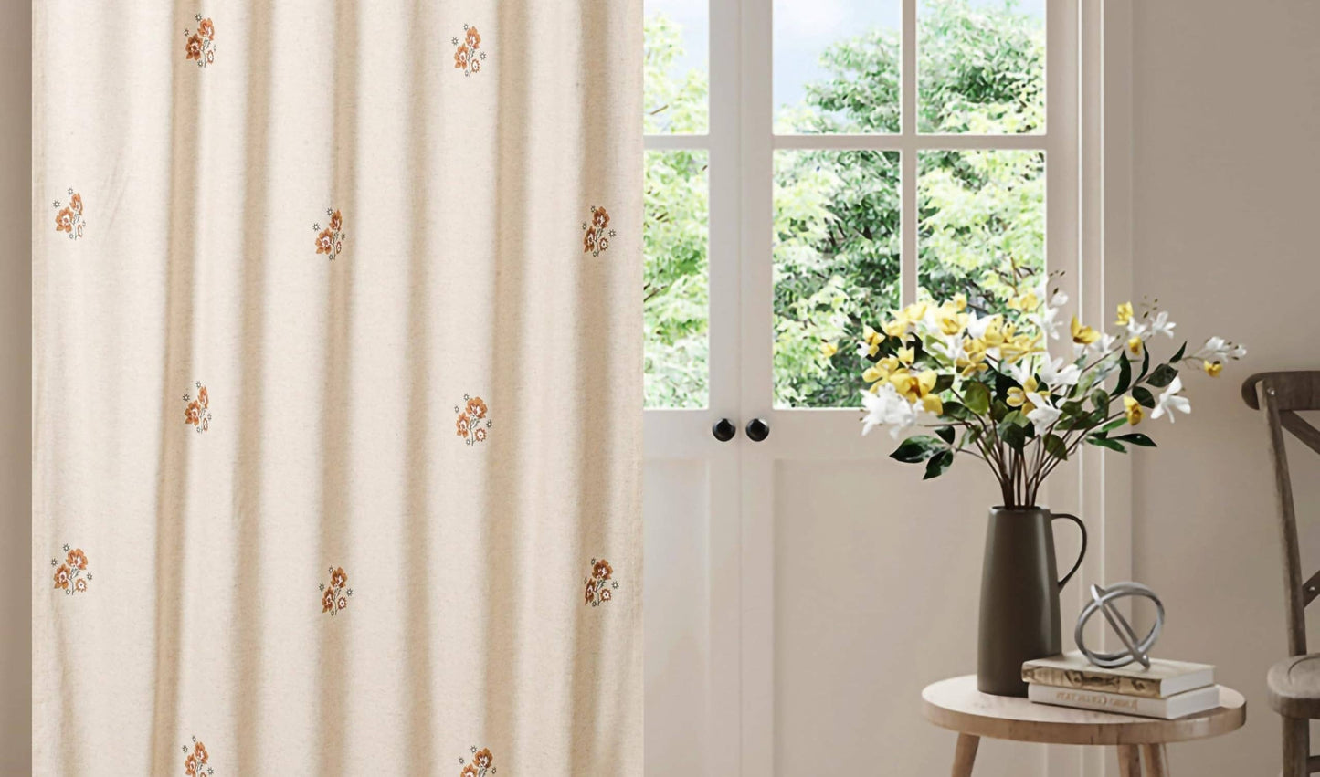 50x108" Flower Print Linen Room Darkening Curtain - 1 Piece