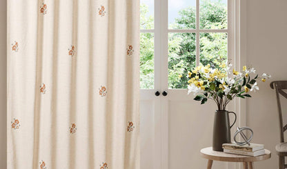 50x108" Flower Print Linen Room Darkening Curtain - 1 Piece