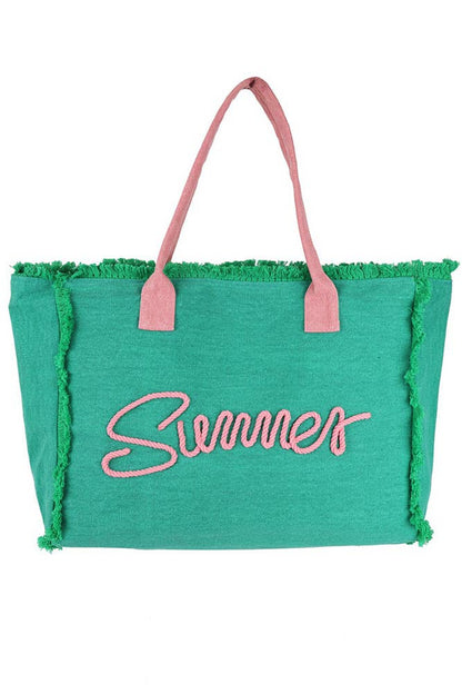 Sewn Rope Summer Letter Fringed Canvas Bag