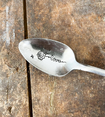 Floral Stem Vintage Hand Stamped Spoon