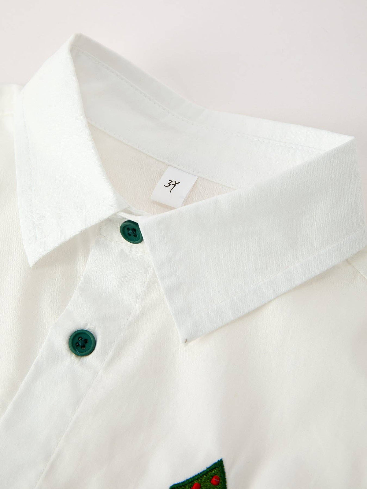 Boys Christmas Tree Embroidered White Short Sleeve Button Down Shirt