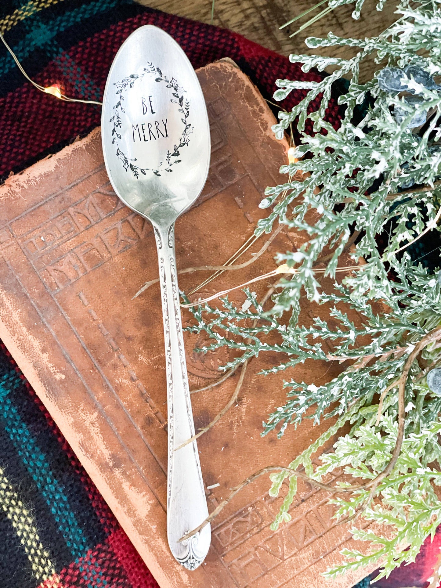 Be Merry Wreath Vintage Stamped Spoon