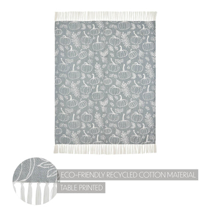 Autumn Fall Grey Pumpkin Silhouette Plush Throw Blanket 50x60 Cozy Home Decor