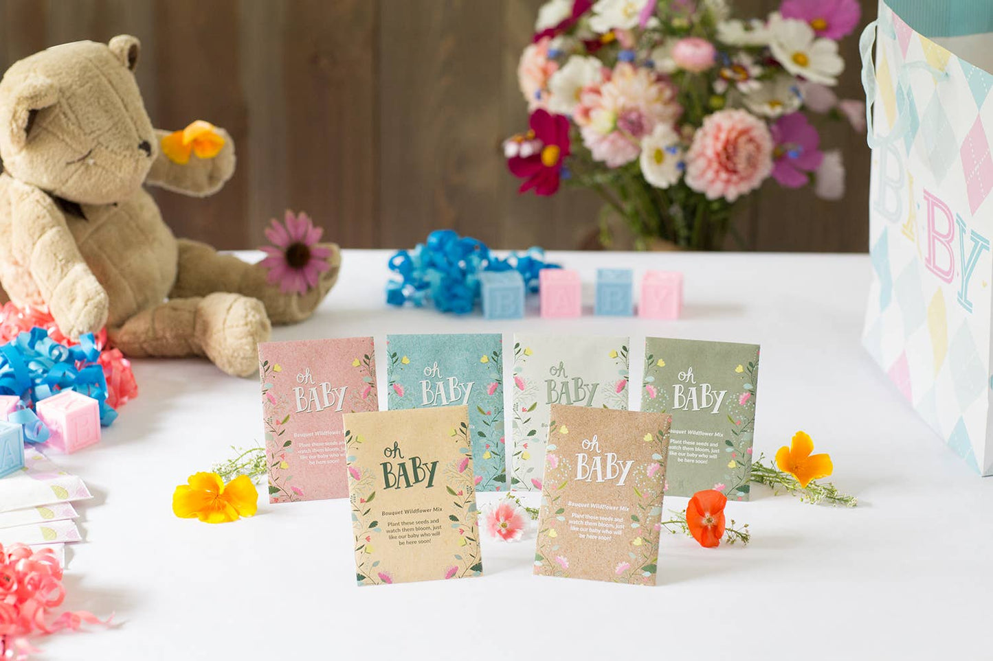 Oh Baby Baby Shower Brown - Bouquet Wildflower Seed Packets