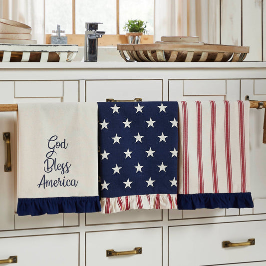 Hatteras Stars Ruffled Tea Towels Set of 3 16x28 Patriotic