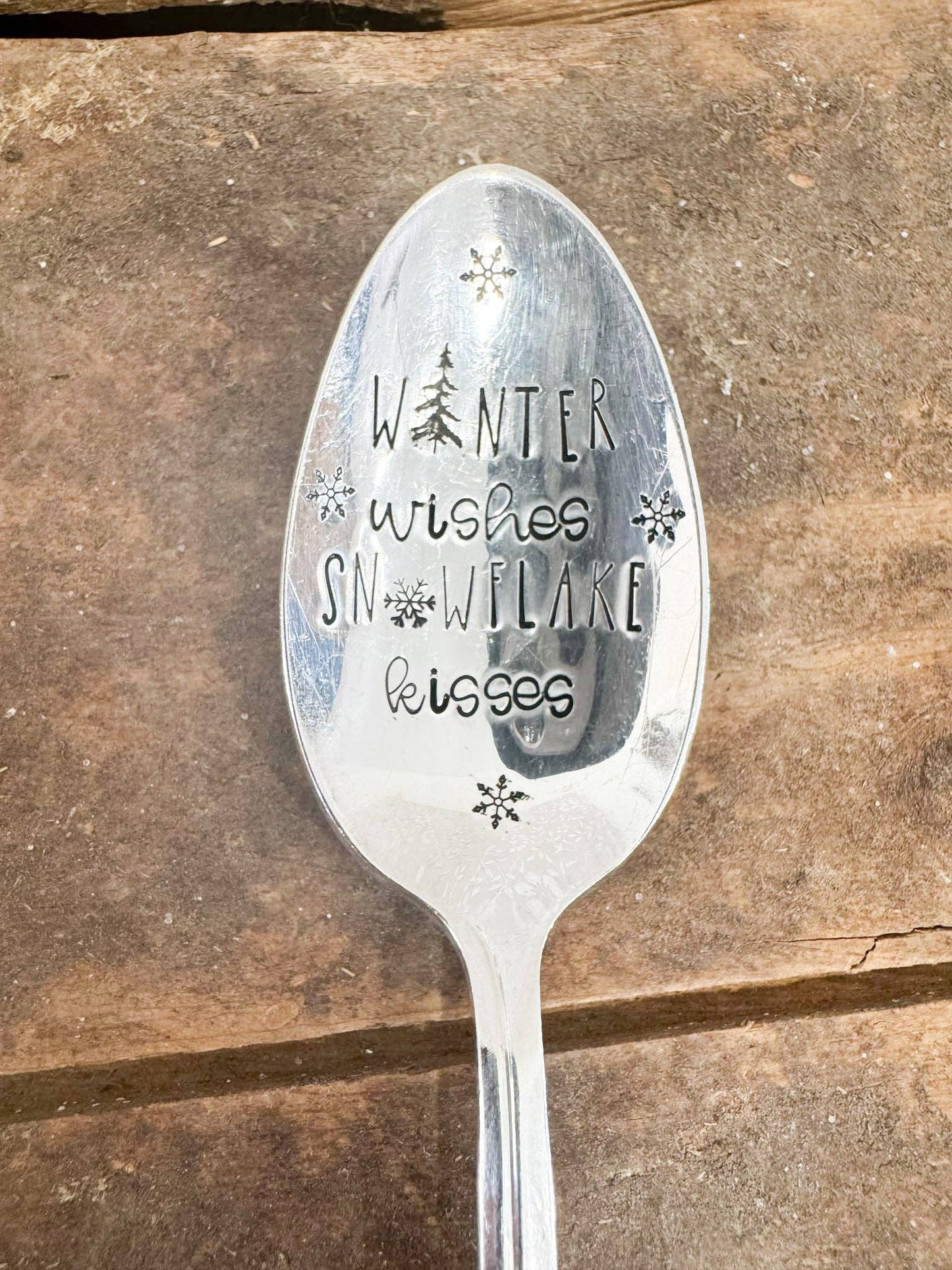 Winter Wishes Snowflake Kisses Vintage Stamped Spoon