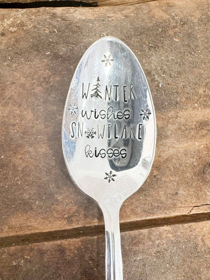 Winter Wishes Snowflake Kisses Vintage Stamped Spoon