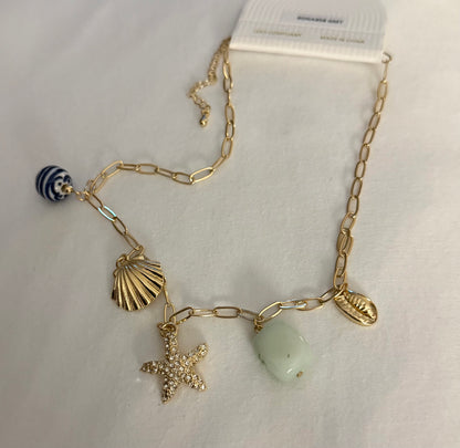 Pave Starfish & Sealife Theme Necklace