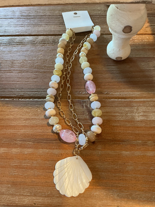 Shell charm and beads necklace