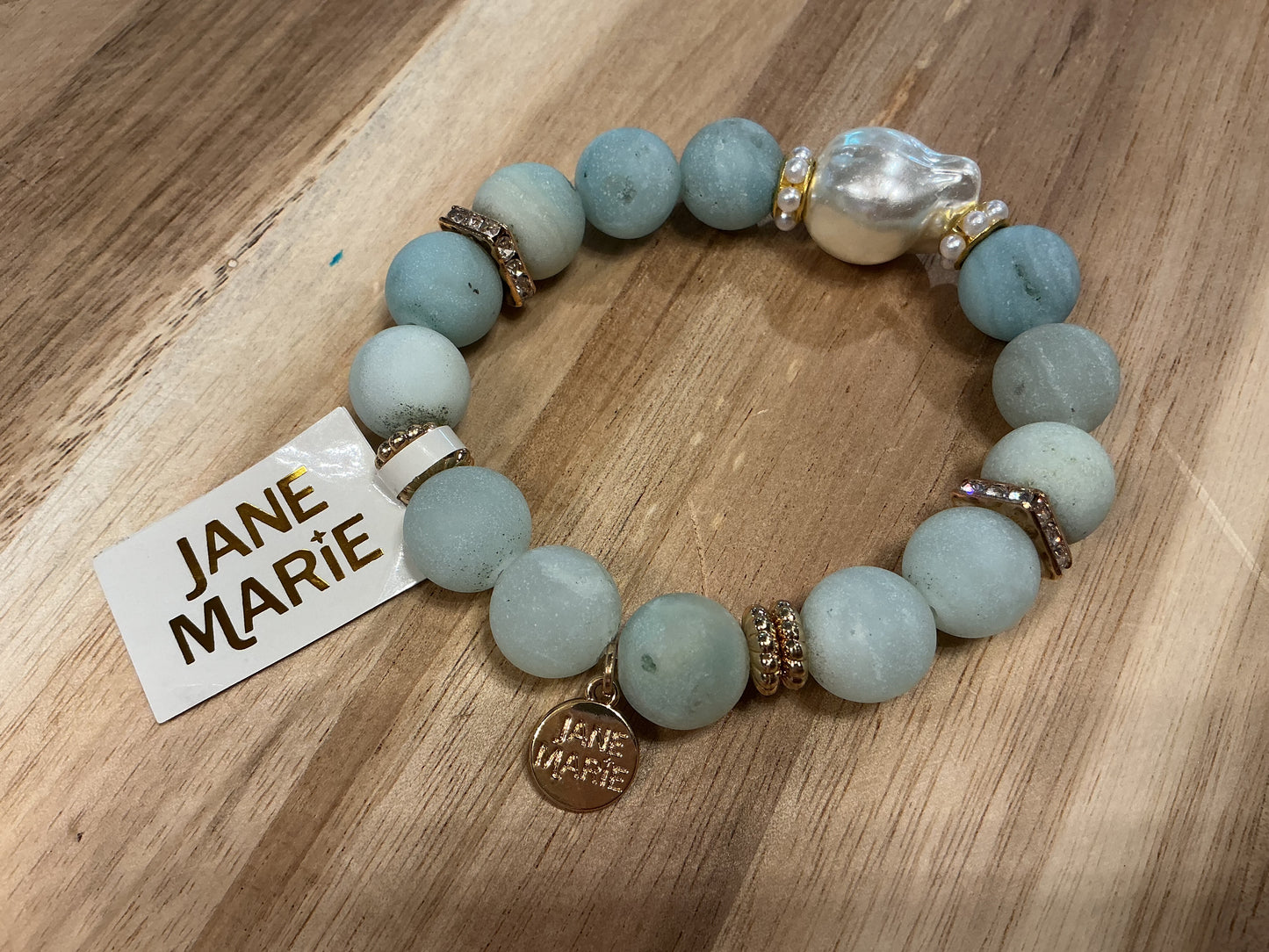 Jane Marie green bead and pearl bracelet