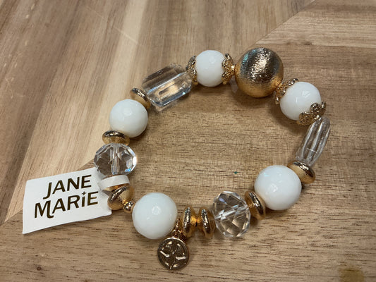 Jane Marie acrylic clear, white and gold stretch bracelet