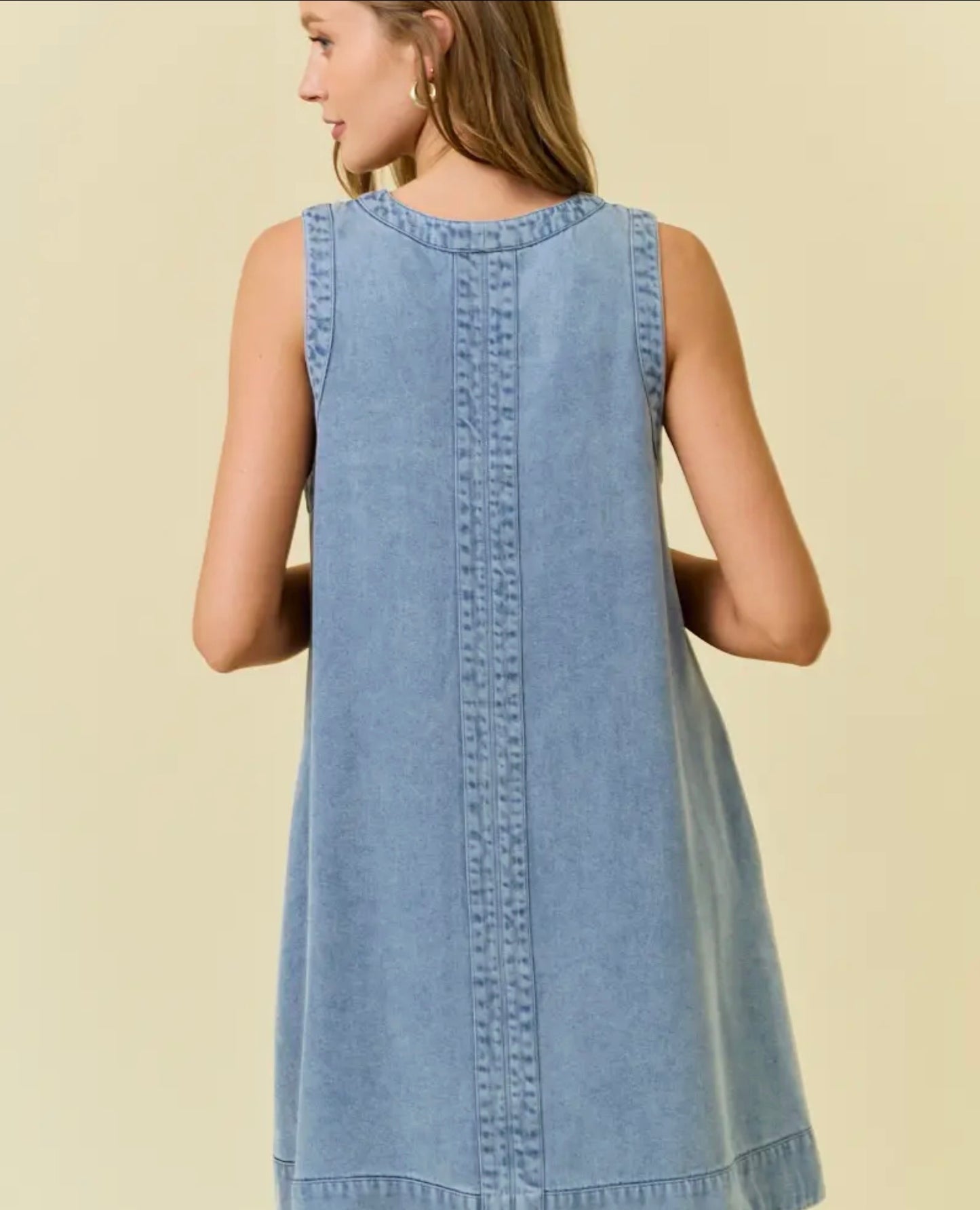 Denim V-neck sleeveless A-line dress