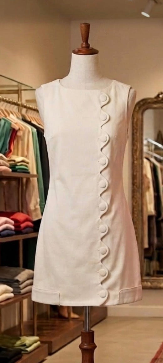 Ivory Scalloped Button Front Dress