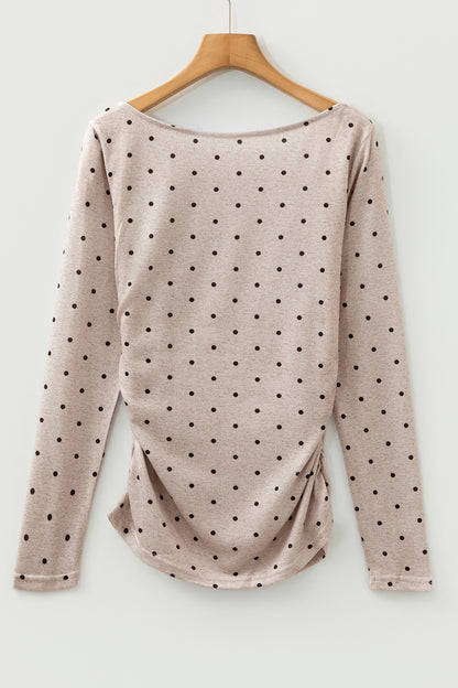 Jet Stream Polka Dot Boat Neck Knit Long Sleeve T-shirt