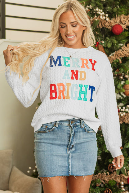 White Merry and Bright Cable Knit Sweatshirt