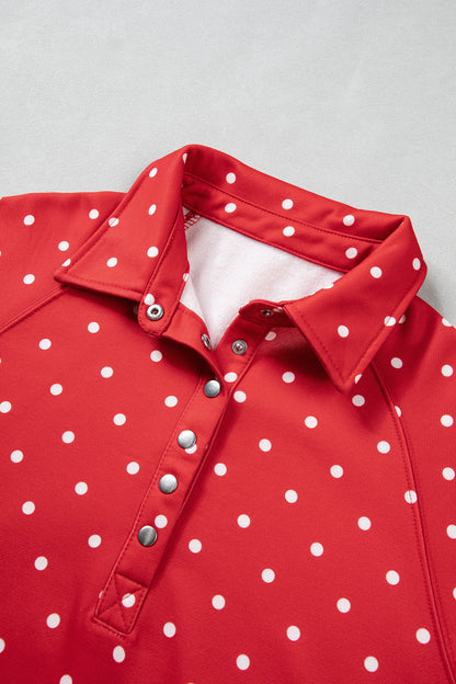 Red Polka Dot Metal Button Collar Pullover