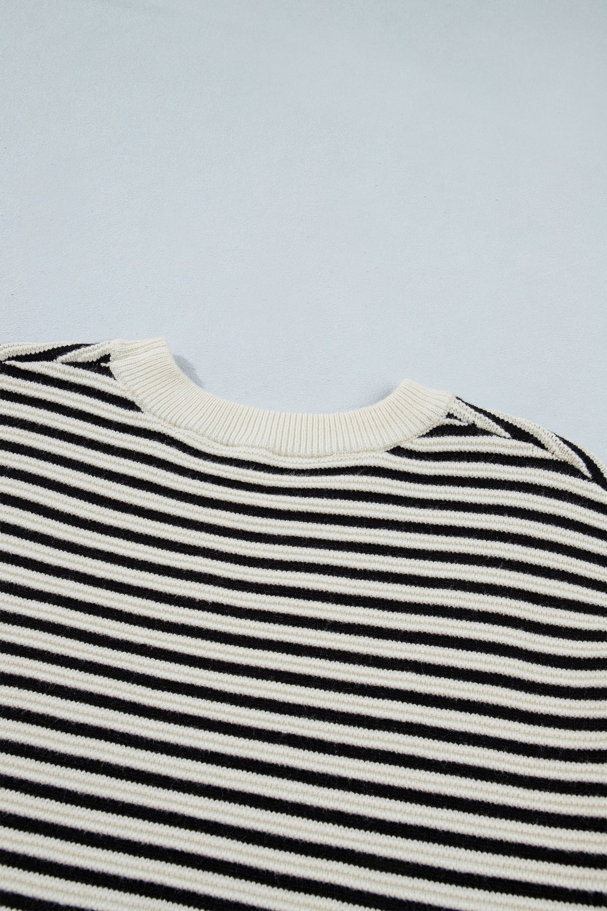 Black Stripe Ribbed Trim Drop Shoulder Oversized Sweater