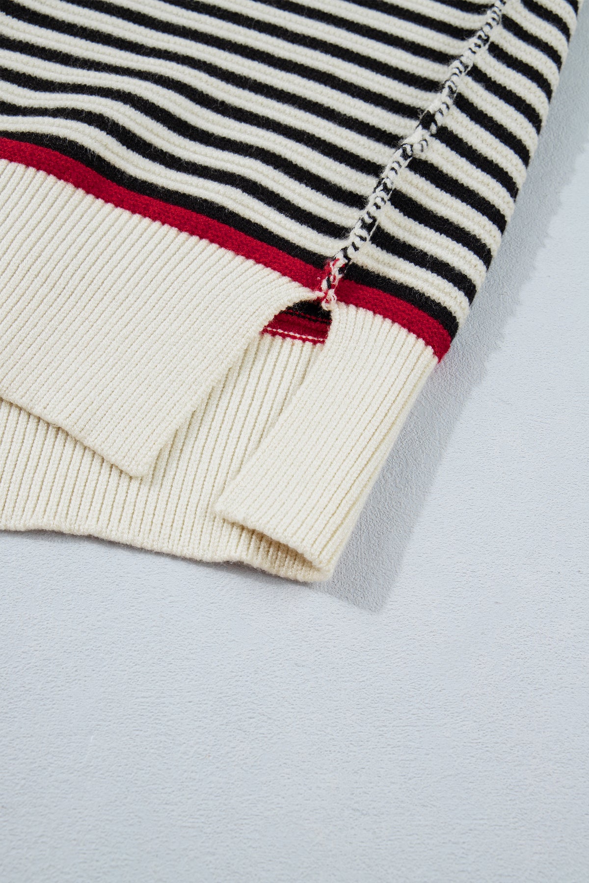 Black Stripe Ribbed Trim Drop Shoulder Oversized Sweater