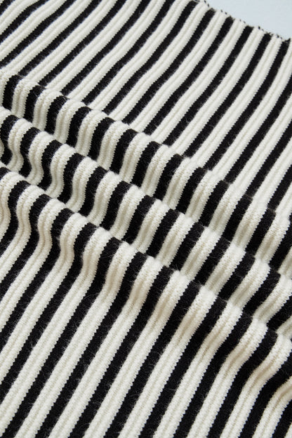 Black Stripe Ribbed Trim Drop Shoulder Oversized Sweater