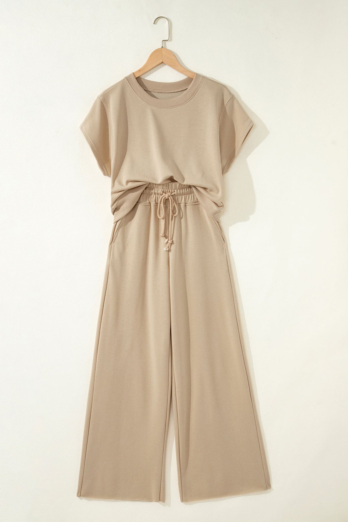 Loose Tee Drawstring Wide Leg Pant Set