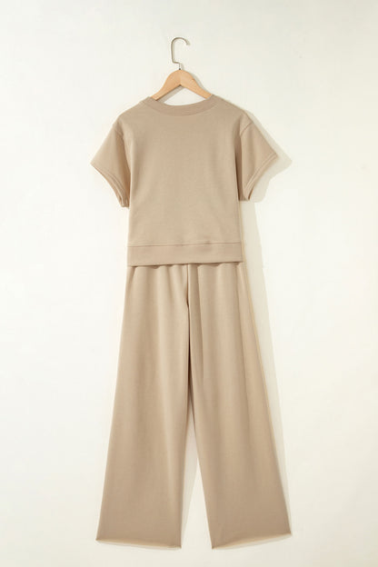Loose Tee Drawstring Wide Leg Pant Set