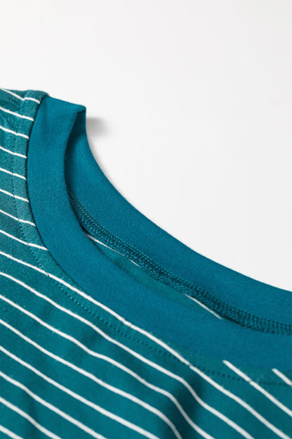 Green Stripe Dropped Shoulder Long Sleeve Pant Set