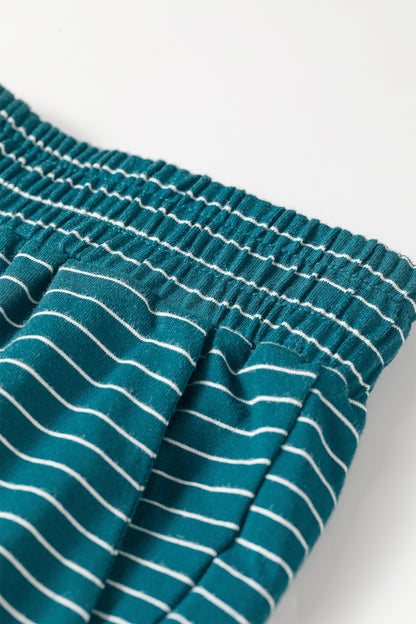 Green Stripe Dropped Shoulder Long Sleeve Pant Set