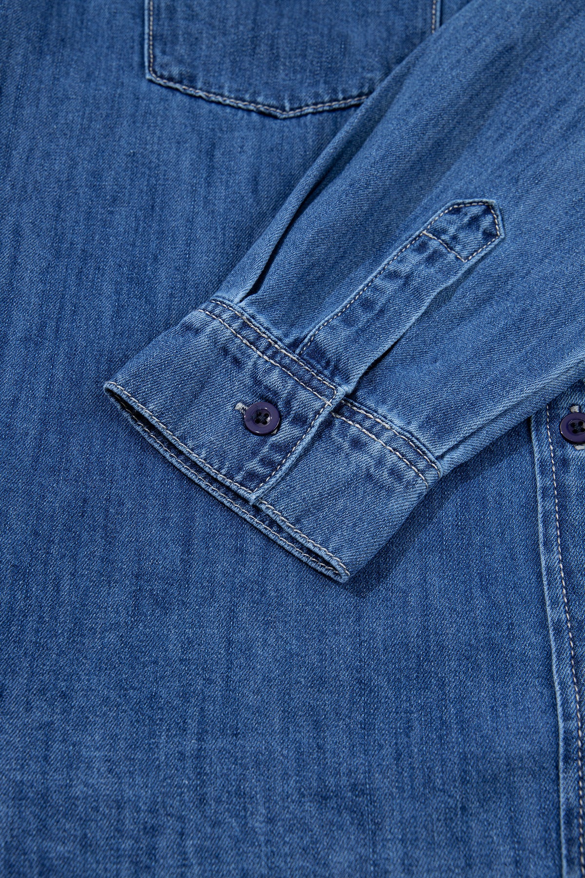 Sail Blue Western Patch Pockets Tunic Length Denim Shirt