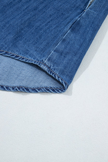 Sail Blue Western Patch Pockets Tunic Length Denim Shirt