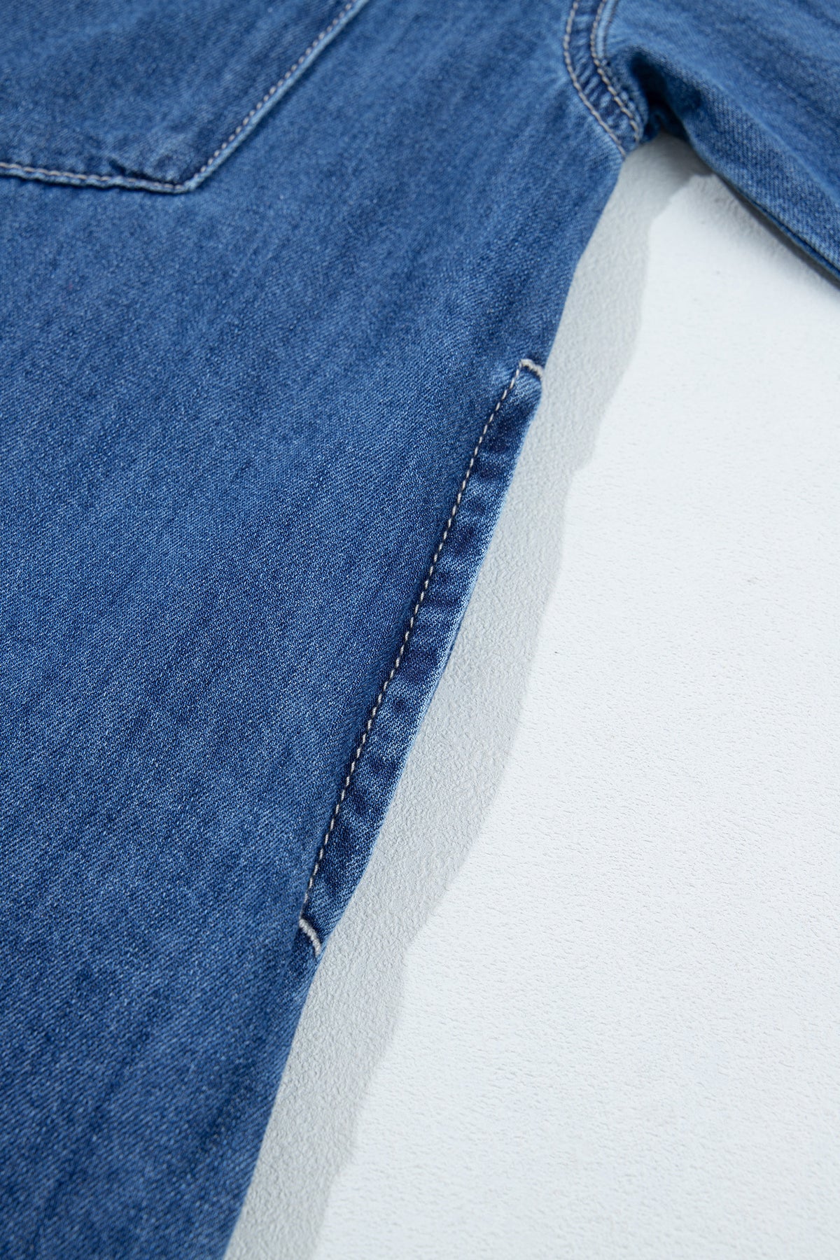 Sail Blue Western Patch Pockets Tunic Length Denim Shirt