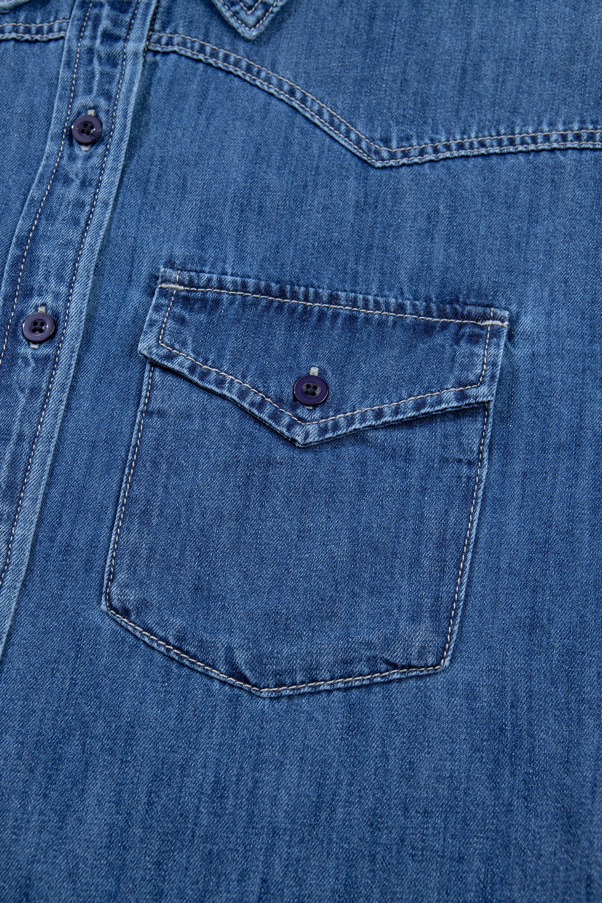 Sail Blue Western Patch Pockets Tunic Length Denim Shirt