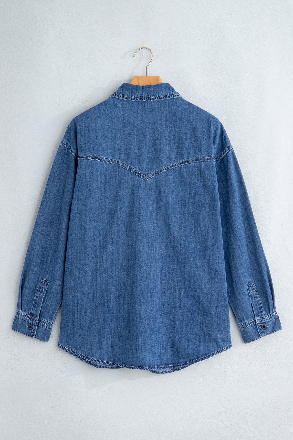Sail Blue Western Patch Pockets Tunic Length Denim Shirt