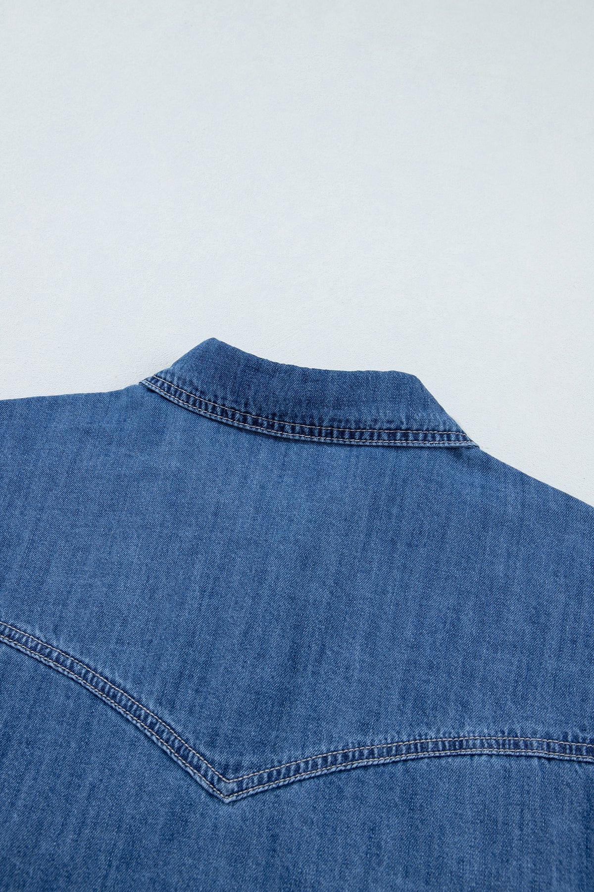 Sail Blue Western Patch Pockets Tunic Length Denim Shirt