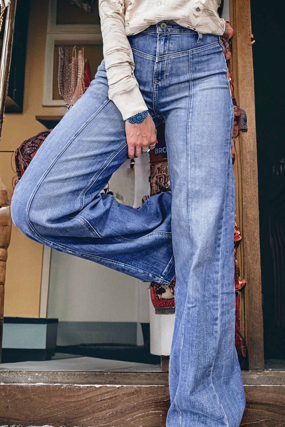 Beau Blue Tailored Center Seam Detail Straight Jeans