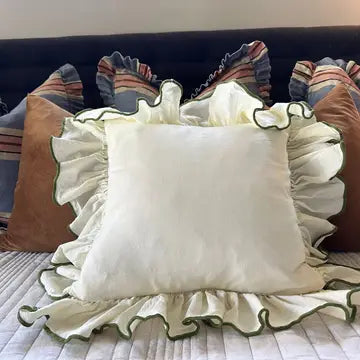 Milky White Linen-Ruffle Pillow Cover