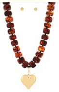 Bold Heart & Acrylic Ball Necklace Set