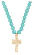 Hammered Cross Pendant Bead Necklace